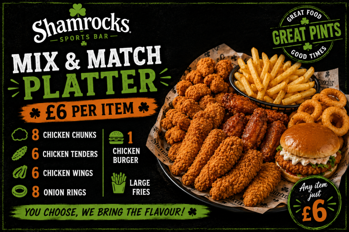 Mix and match platter, any item just £6
